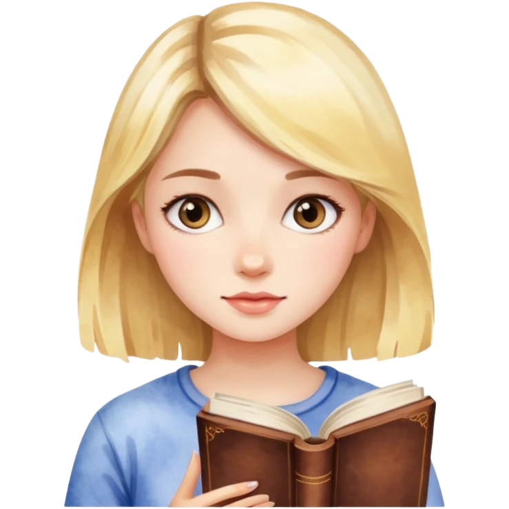 a girl in watercolor art style with book emoji