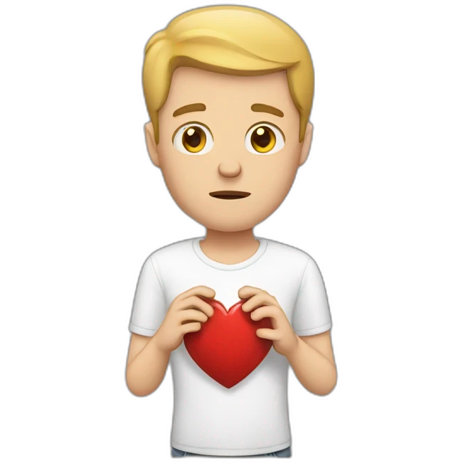 White man holding a broken heart emoji