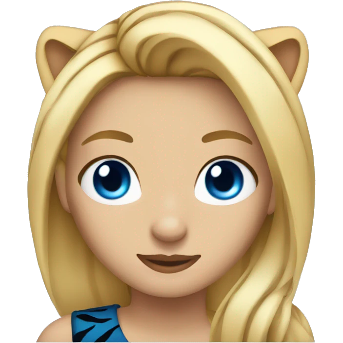 blonde woman blue eyes with a tiger on her shoulder emoji
