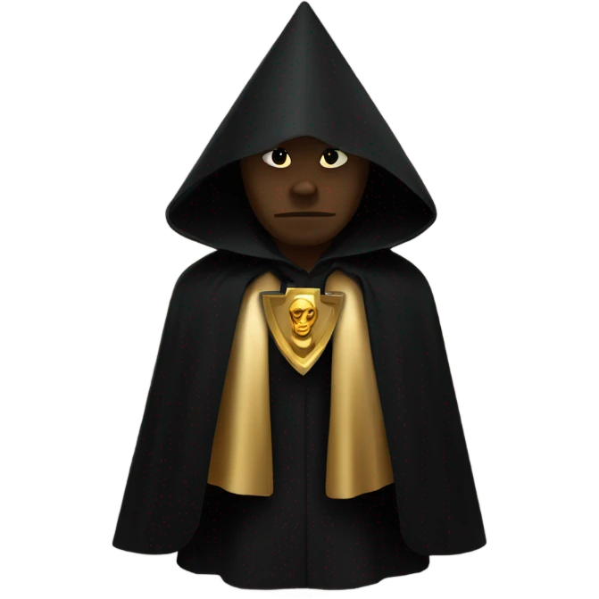 illuminati shadow figure standing in black cloak with gold pyramid on chest emoji