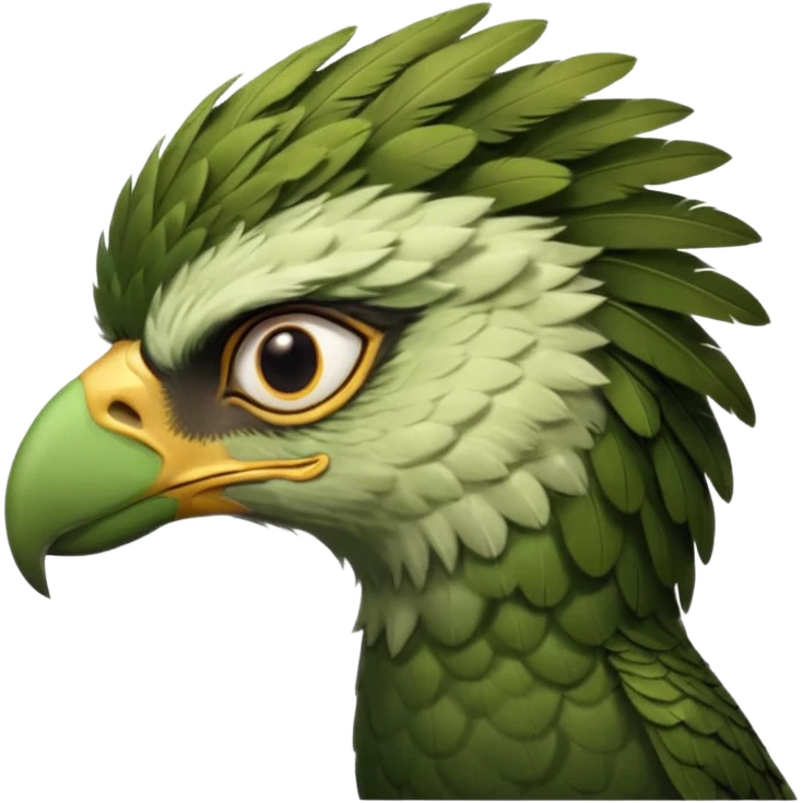 close up looking at the side profile of the face of a green hawk that is looking away from the camera emoji