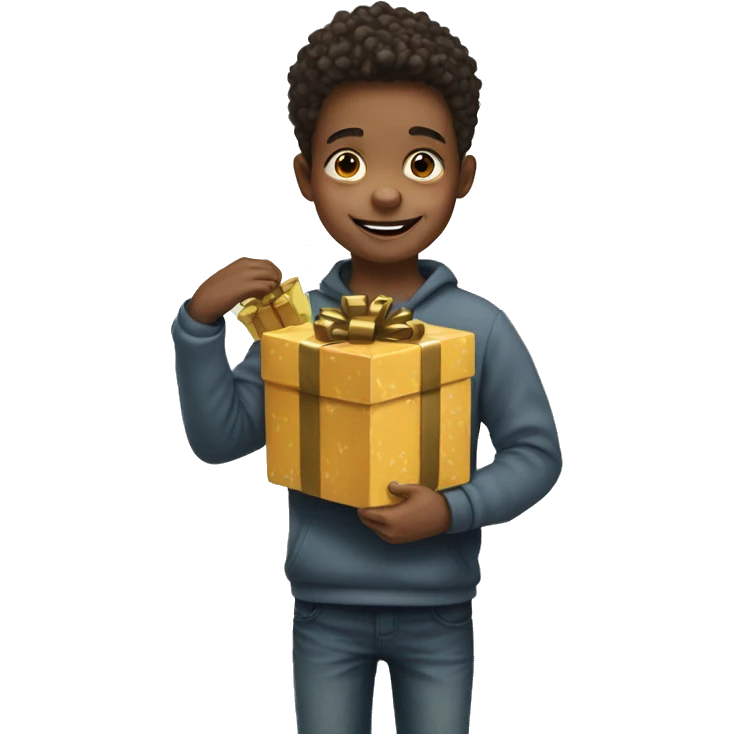 Young boy with a present emoji