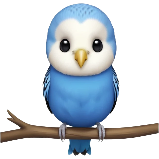 cinematic-cute-blue-budgie-portrait-emoji,-head-tilted-playfully-and-inquisitively,-featuring-a-brilliant-blue-feathered-fur-and white and black feathered face-with-a-natural-sheen,-round,-sparkling-dark-eyes-filled-with-curiosity,-simplified-yet-irresistibly-adorable emoji