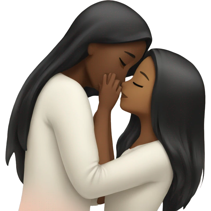 Lesbians with long black hair and white skin kissing passionately emoji