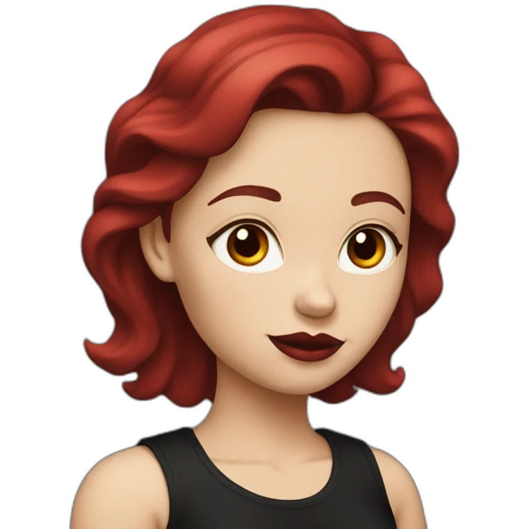 a white girl with burgundy hair and red lips in a black T-shirt emoji