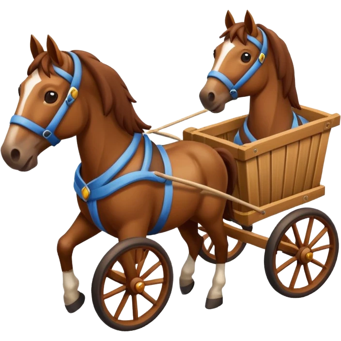 isometric horses pulling a two-wheeled cart, apple emoji style emoji