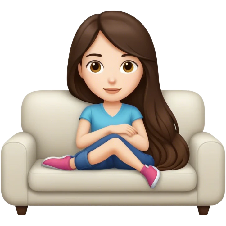 Long hair brunette girl chillin at sofa emoji