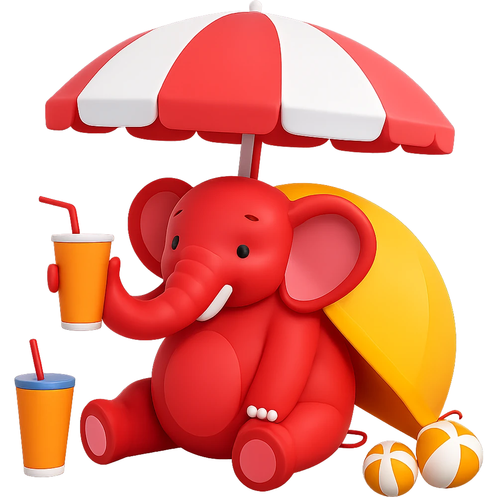 Make the elephant red, keep the summer attire and style, with no background. emoji