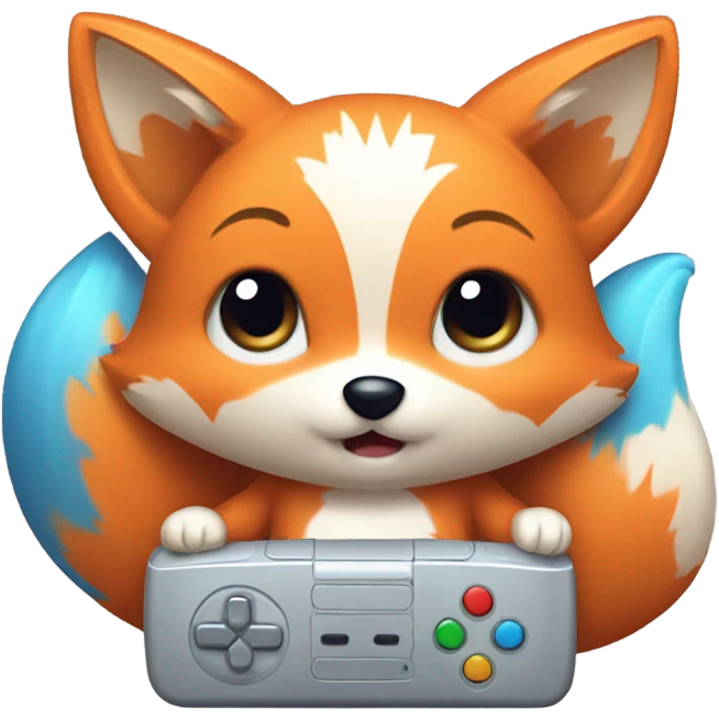 Detailled Baby kawaii fox on handless console emoji