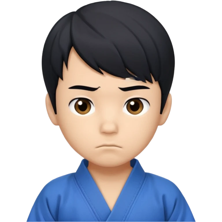 Кимоно синий для дзюдо, мальчик с черными волосами все тело черный пояс     Волосы на , добрый без улыбки emoji