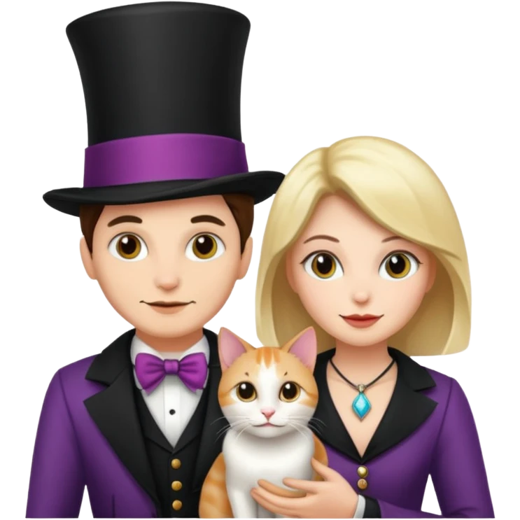 magician couple and their pet cat emoji