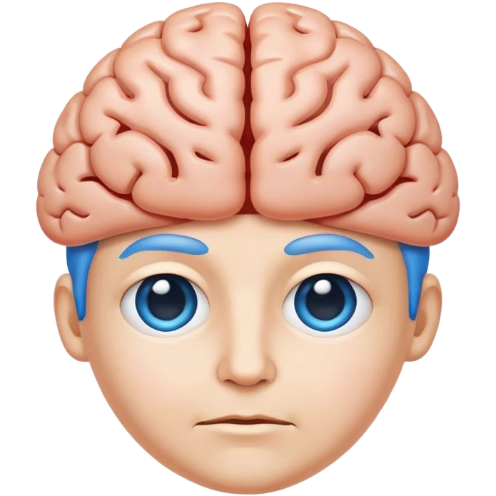 All blue adult person face emoji with a brain for hair emoji