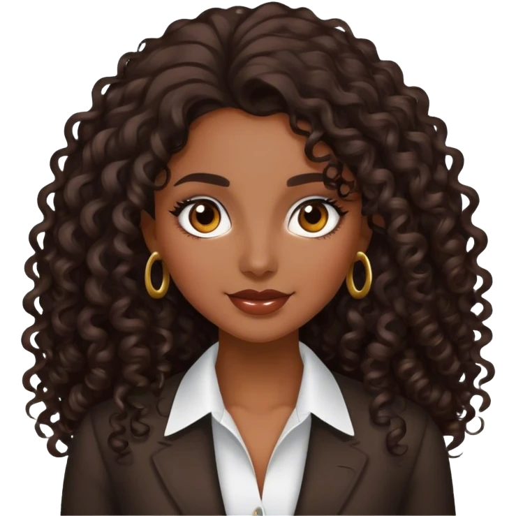 Rich dark brown girl with dark brown long curly hair Realtor  emoji