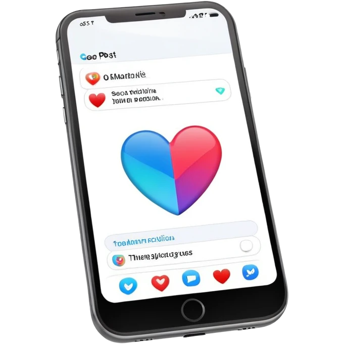  smartphone showing a colorful social media post with a heart and image icon emoji