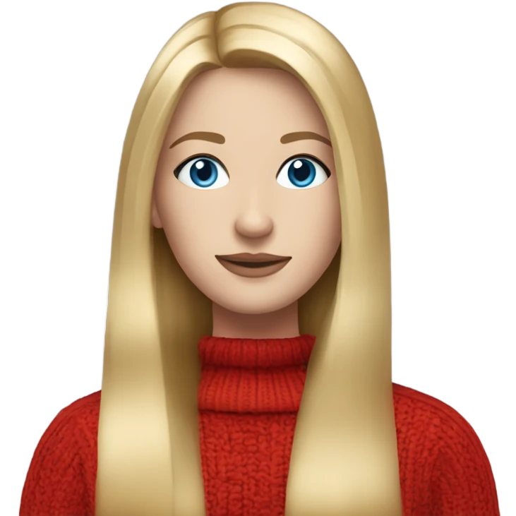 beautiful woman, long straight blonde hair, blue eyes, red knit sweater  emoji