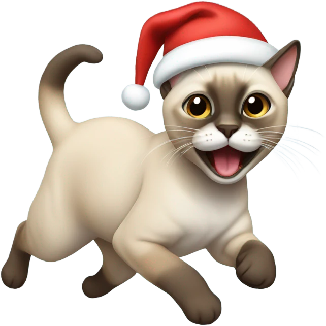 Running Siamese cat wearing a Santa hat  emoji