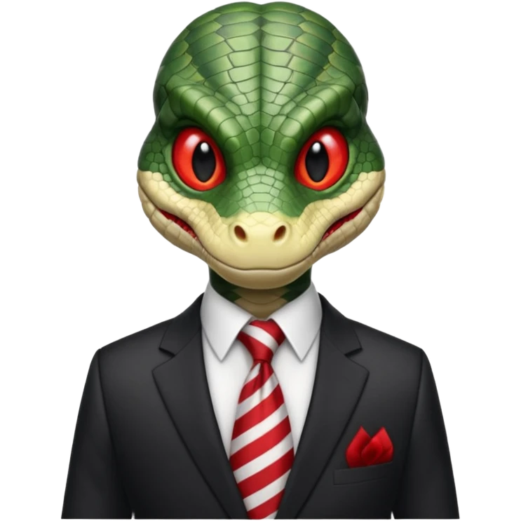 A reptilian humanoid dressing a suit, striped red and white tie, human emoji style, his face is seriously, his eyes is similar to real viper snake eye emoji