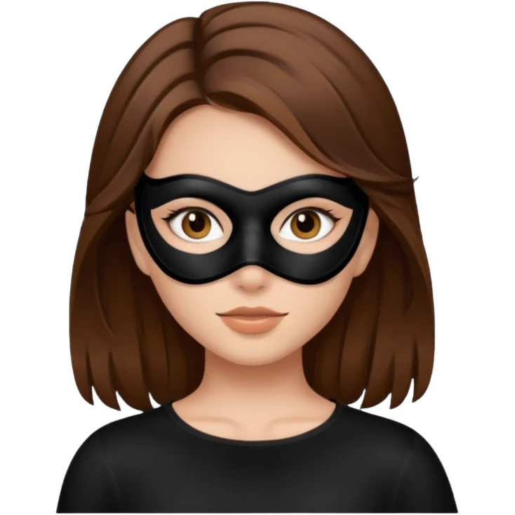 girl brown hair and black mask emoji