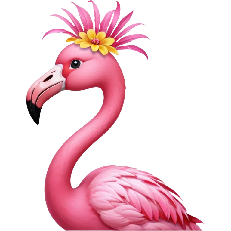 Flamingo wearing a flower on its head emoji