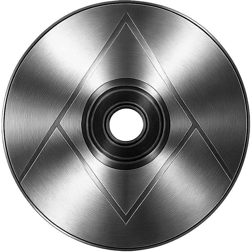 A minimalist CD disc with geometric pattern, glowing effect, purple color emoji