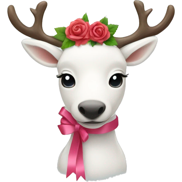 A white reindeer with a Rosa ribbon  emoji