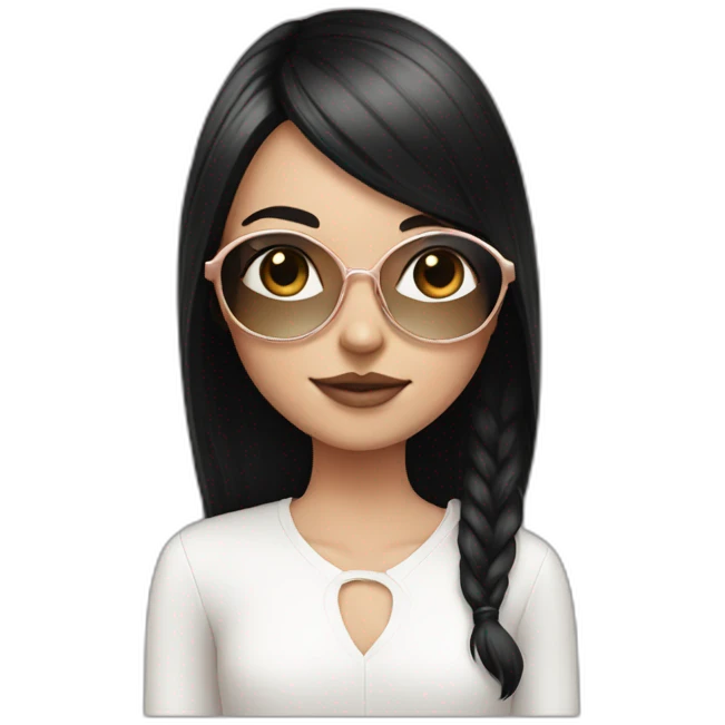 young white girl with rose gold glasses and black straight hair emoji