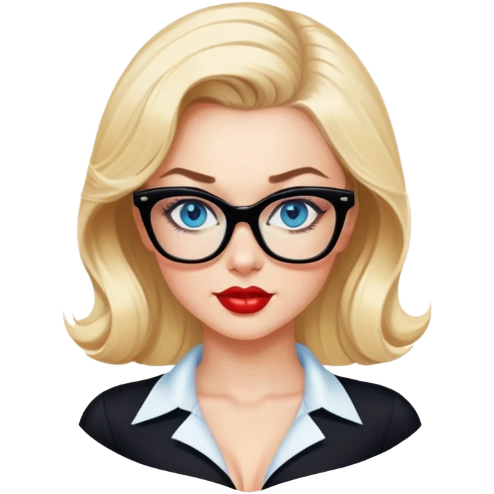 Sexy blonde, blue eyes, wearing black glasses, pinup style sticker posing emoji