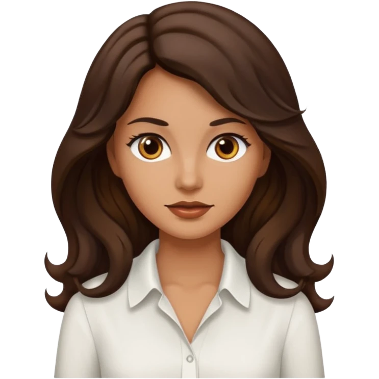 mujer trigueña ,  pelo ondulado,  pelo largo  color marron oscuro, ojos marrones oscuros emoji
