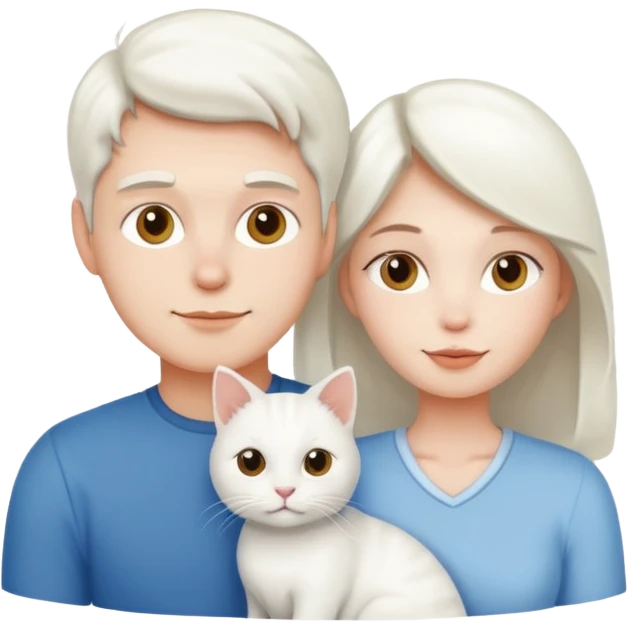 Pareja y un  gato blanco  emoji