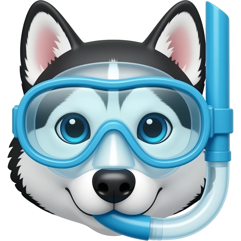 Husky dog ​​head with blue goggles and swimming snorkel. emoji