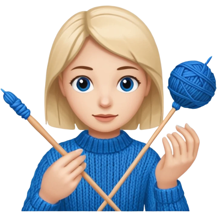 knitting needles with a ball of thread and a hand holding the knitting needles emoji