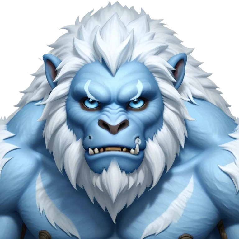 Cinematic Realistic WoW Yeti Portrait, depicted as a majestic, colossal creature of the frozen wilds, with thick, shaggy fur in pristine icy white and subtle pale blue highlights. His powerful, muscular frame and piercing ice-blue eyes exude ancient wisdom and raw strength. Rendered with lifelike texture and natural frosty lighting, high shine, noble and imposing, capturing the essence of a legendary yeti guardian. emoji