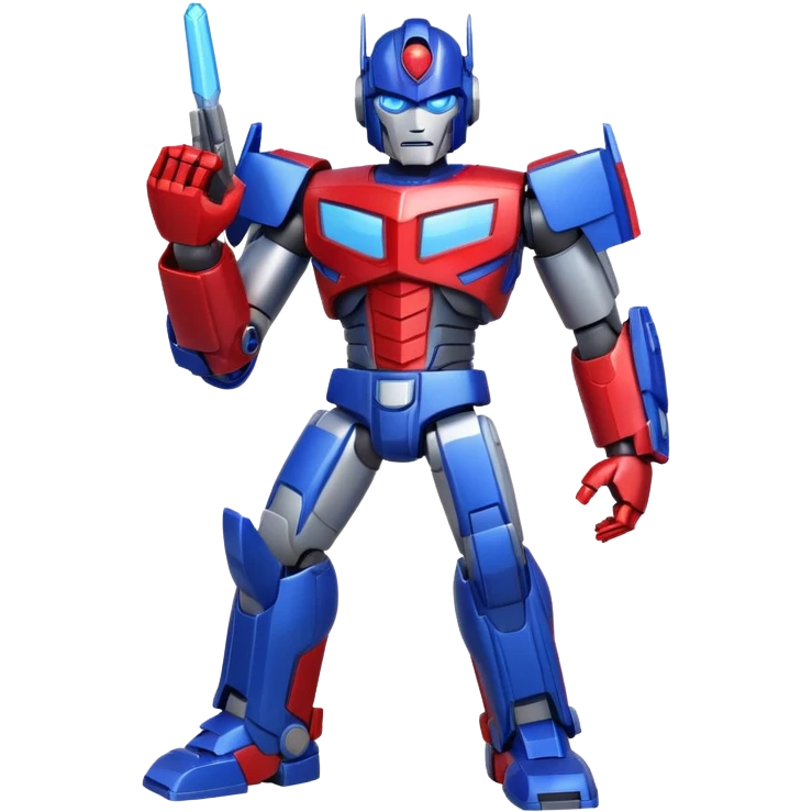 Optimus Prime emoji, apple style, full body, heroic pose, blue and red colors, no text emoji