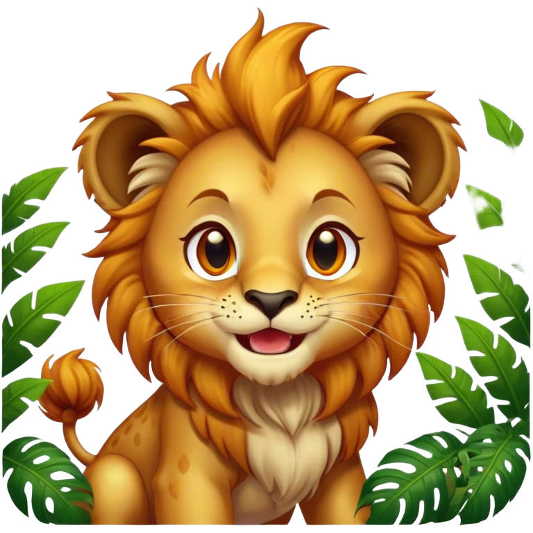Cinematic Comical Lion Cub Portrait Emoji, Head tilted dramatically with an exaggeratedly amused expression, featuring a striking tawny Fur with a flamboyant mane and wide, expressive amber eyes filled with playful disbelief, Simplified yet hilariously expressive features, highly detailed, glowing with a slightly sassy glow, high shine, dramatic yet playful, stylized with an air of cheeky jungle mischief, bright and endearing, soft glowing outline, capturing the essence of a spirited and over-the-top Lion Cub, so meme-worthy it feels like it could roar its way into internet fame instantly! emoji
