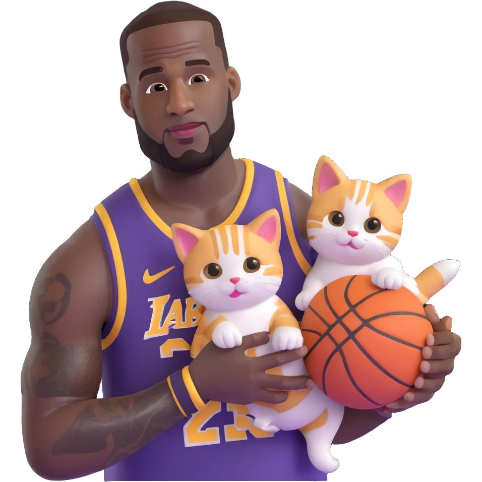 LeBron James handing a kitten and a basketball emoji
