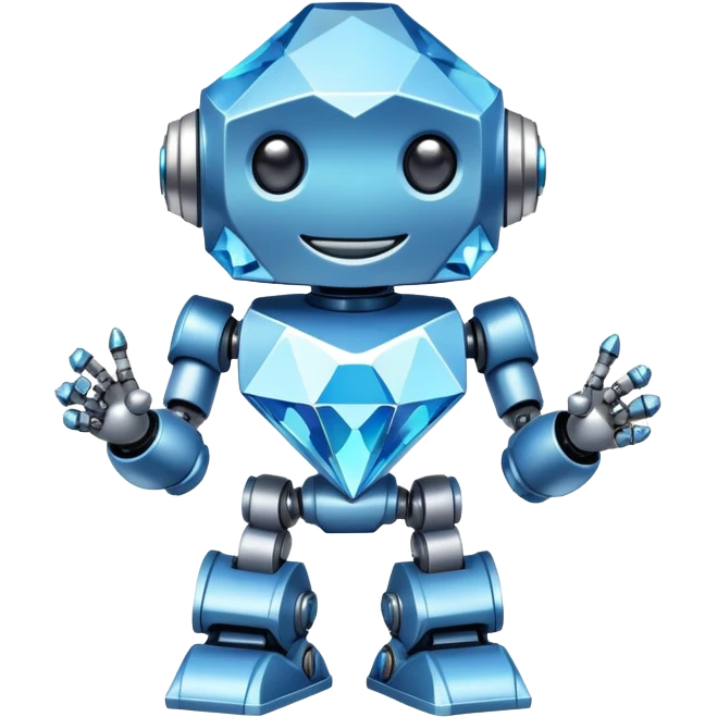 smiling robot holding a large blue diamond emoji