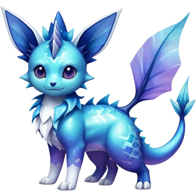 Colorful Iridescent Exotic Vaporeon-Aurorus-Glaceon-Fakémon-hybrid-creature (full body)  emoji