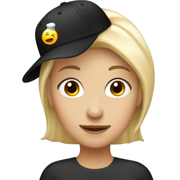 60 year old blonde. lady. hugging black cap. emoji