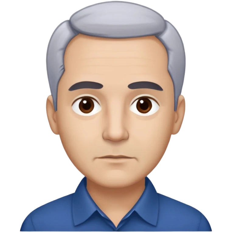 Puerto Rican actor René Monclova with light skin, round face, broad cheekbones. Lively dark brown eyes, thick straight eyebrows. Short silvery gray hair with receding hairline. Professional demeanor. Wearing a dark blue collared shirt. emoji