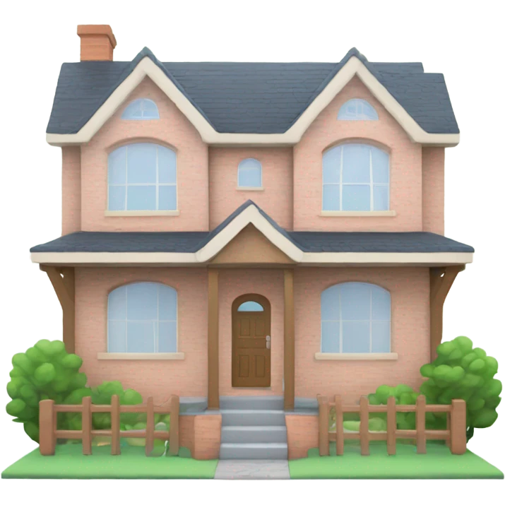 Front facing family house made from bricks and wood, give it a pretty, and cute pastel theme emoji