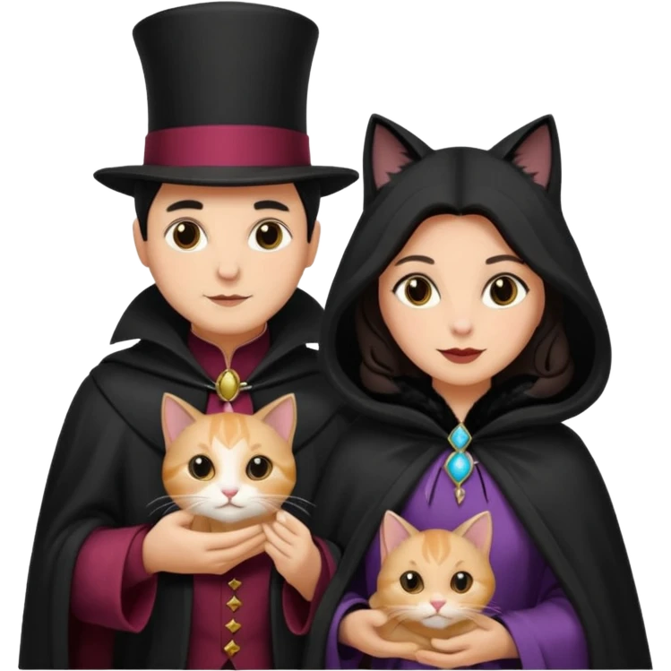 magician couple and their pet cat emoji