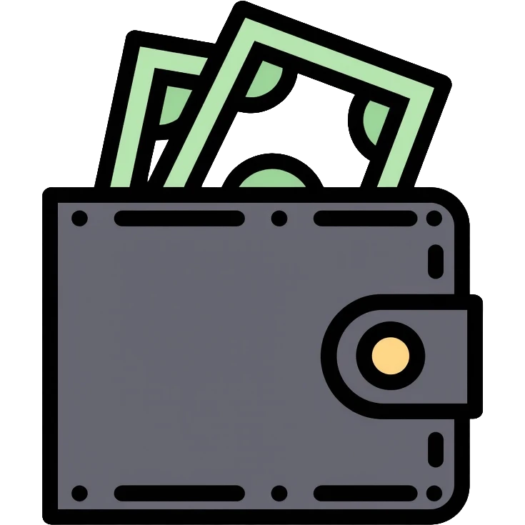 black wallet with dollar bills visible inside emoji