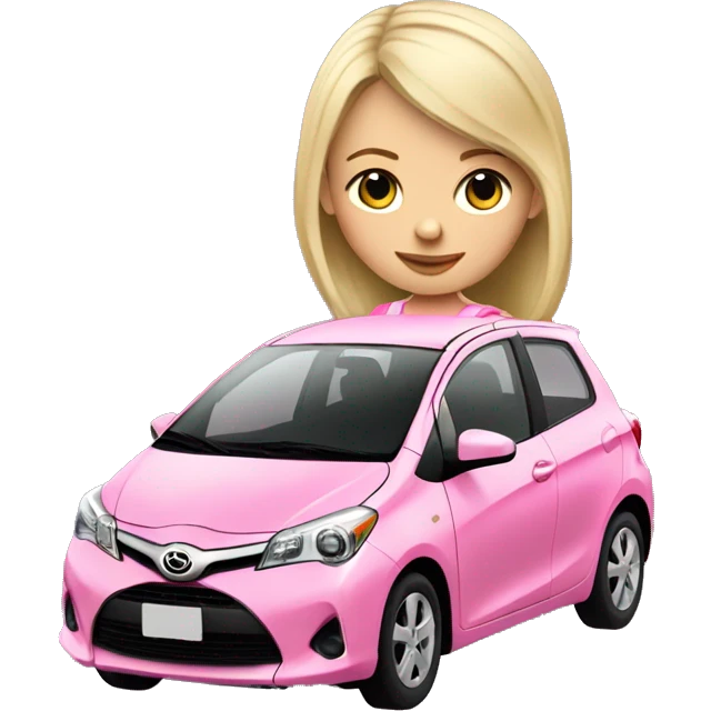 Cute blonde girl driving a Pink toyota Yaris  emoji