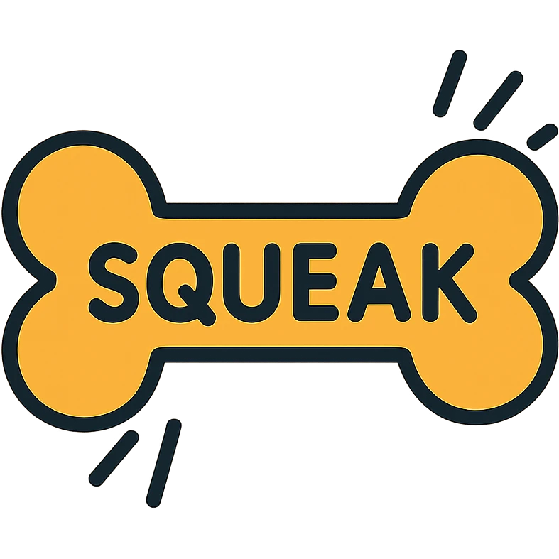 dog bone with the word 'squeak', colorful lineal color icon with black outlines emoji