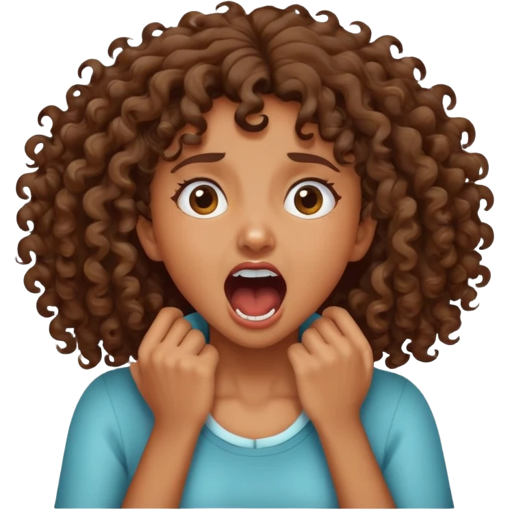 Brown curly girl grabbing her neck screaming  emoji