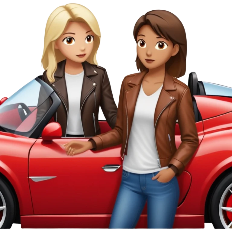 woman standing outside sports car talking to man inside sports car with window down emoji