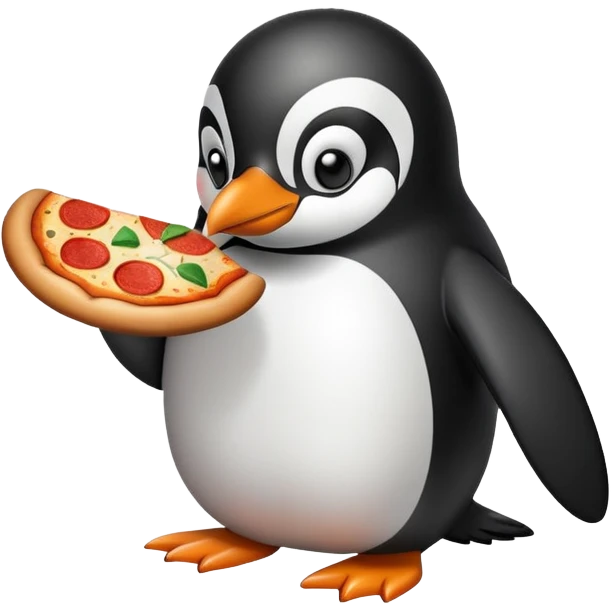 Un pinguino comiendo pizza emoji