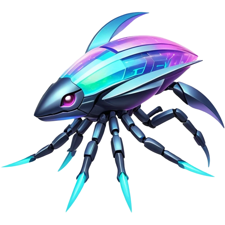  Epic legendary rare glowing mechanical Shiny sparkly transparent bioluminescent luminescent vibrant bright pastel dark exotic iridescent colorful gradients futuristic modern metallic glossy glittery fantasy-cyber-Fakémon-Pokémon-Vernid-creature emoji