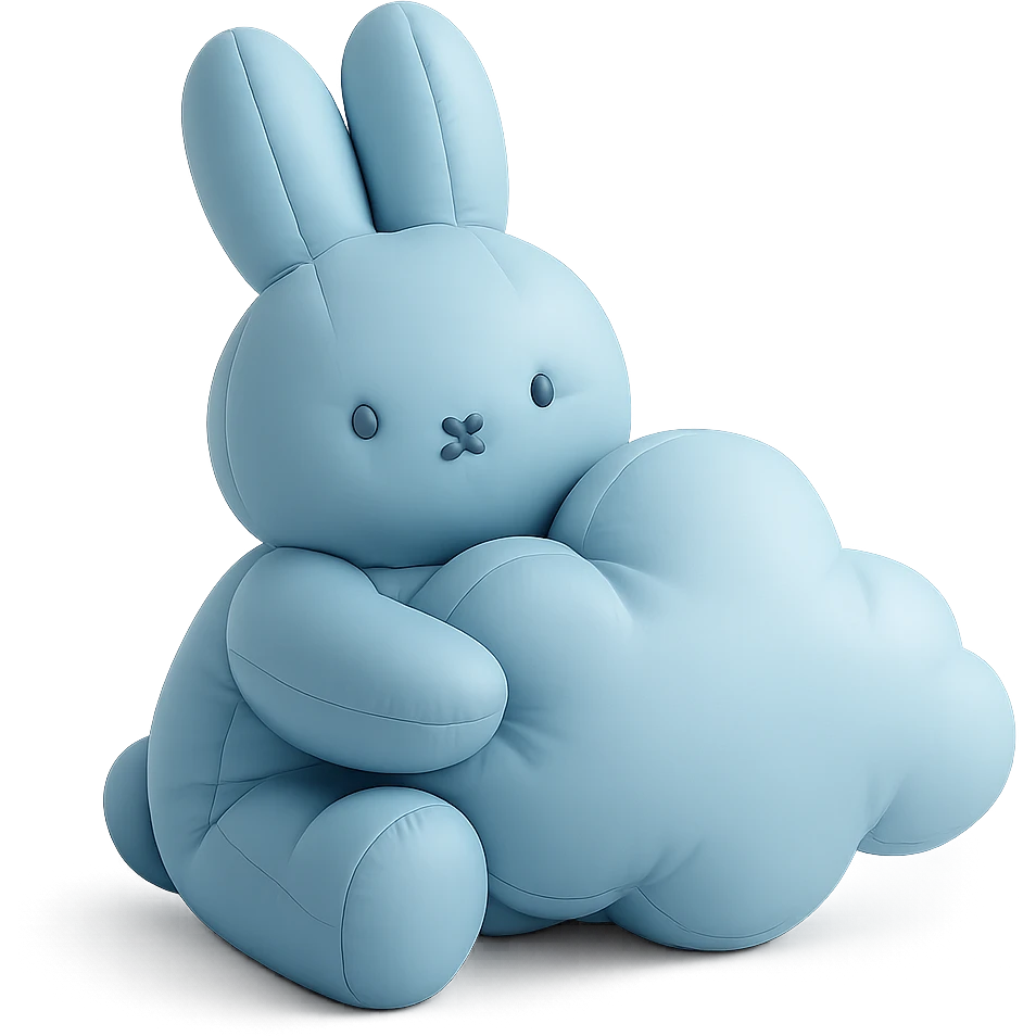 pastel blue bunny with a cloud, cushion style emoji