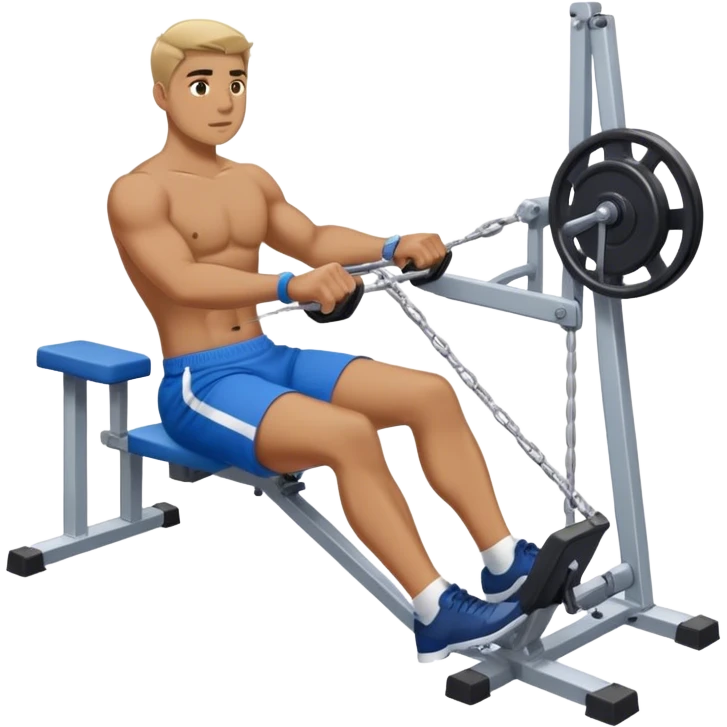 back view of man with blue shorts using seated cable-rows machine emoji